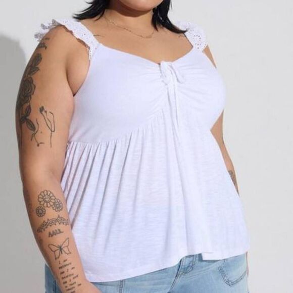 Torrid Women's Plus Size 1X 14-16 Sweetheart Ruffle Eyelet Tie Detail Tank Top - Picture 2 of 5